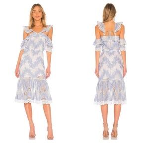 Marissa Webb Kendra Floral Blue White Eyelet Lace Trim Midi Dress Medium